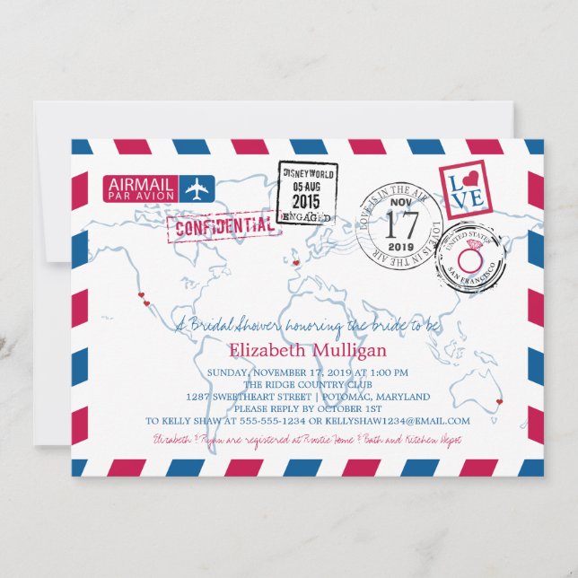 World Traveller Airmail | Bridal Shower Invitation (Front)