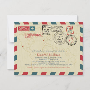 World Traveller Airmail   Bridal Shower Invitation