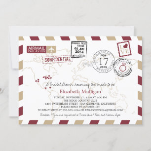 World Traveller Airmail   Bridal Shower Invitation