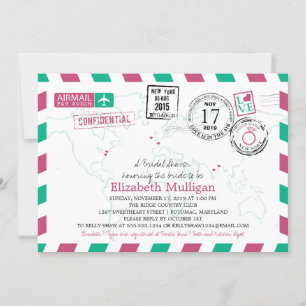 World Traveller Airmail   Bridal Shower Invitation