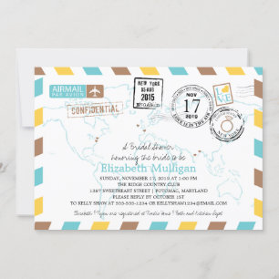 World Traveller Airmail   Bridal Shower Invitation