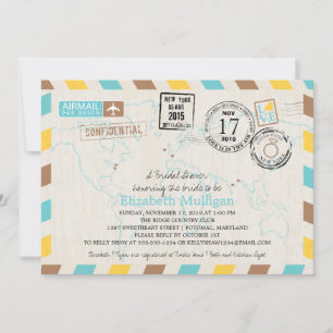 World Traveller Airmail   Bridal Shower Invitation