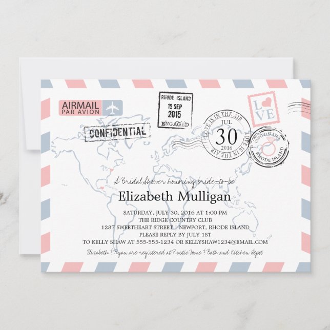 World Traveller Airmail | Bridal Shower Invitation (Front)