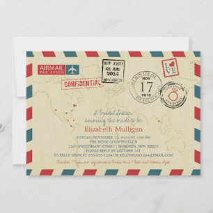 World Traveller Airmail   Bridal Shower Invitation