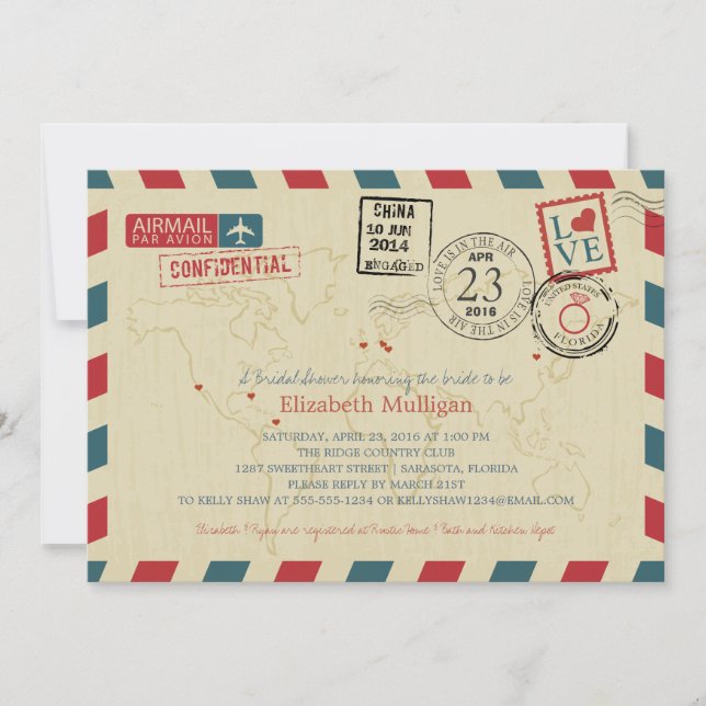 World Traveller Airmail | FLORIDA Bridal Shower Invitation (Front)