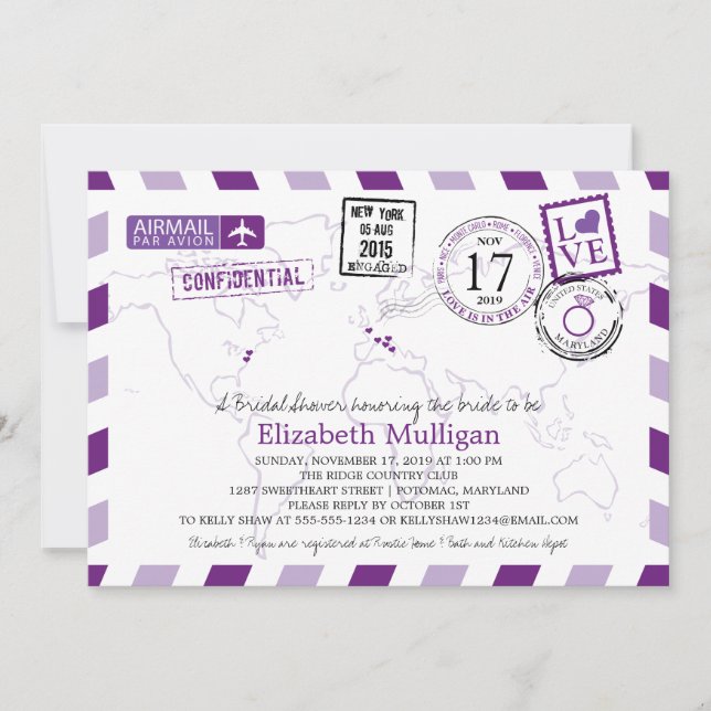 World Traveller Airmail | Maryland Bridal Shower Invitation (Front)