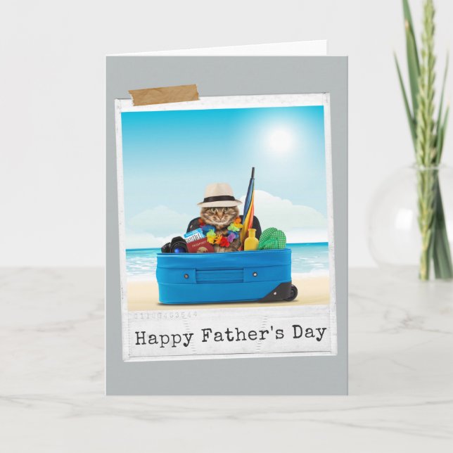 World Traveller Cat Happy Father's Day Card (Front)
