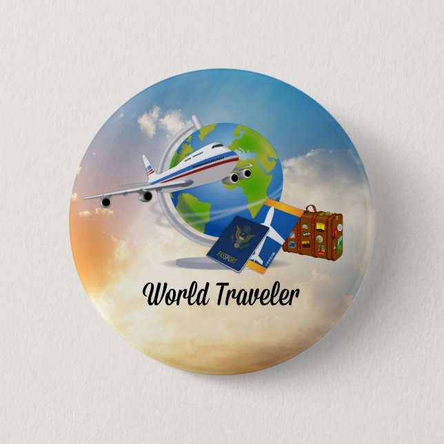 World Traveller, Design 2 6 Cm Round Badge (Front)