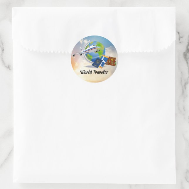 World Traveller, Design 2 Classic Round Sticker (Bag)