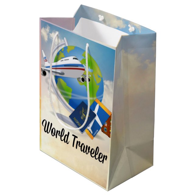 World Traveller - Design #2 Medium Gift Bag (Back Angled)
