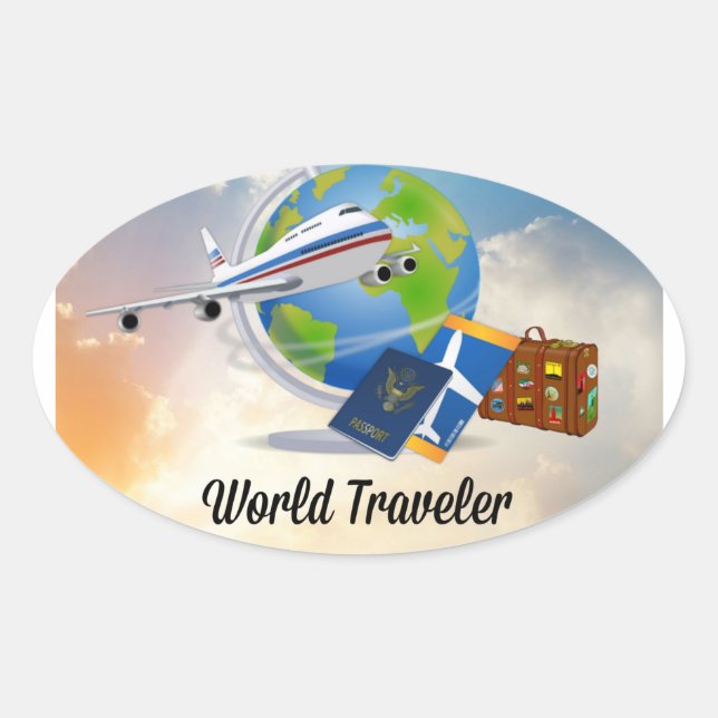 World Traveller, Design 2 Oval Sticker (Front)