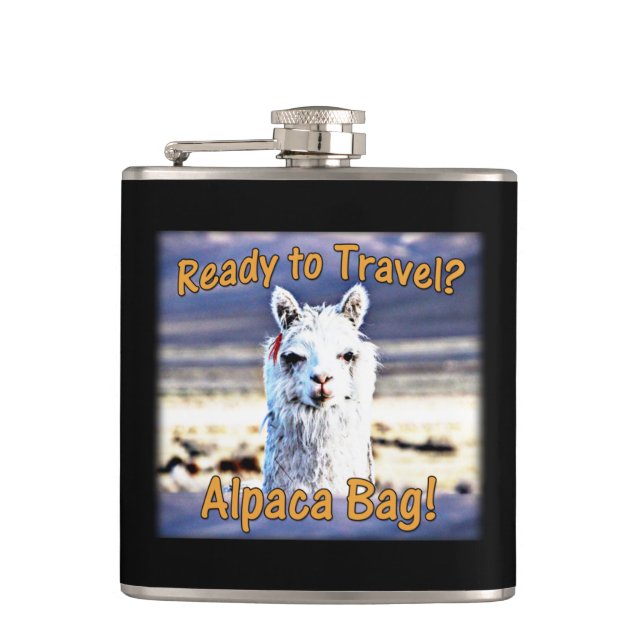 World Traveller - Funny Alpaca Bag Hip Flask (Front)