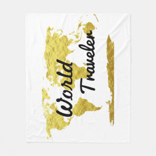 World Traveller Gold Map Fleece Blanket