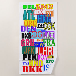 World Traveller International Airport Codes Beach Towel