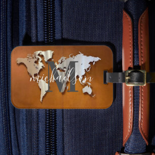 World Traveller Map Custom Monogram Name Lugga Luggage Tag