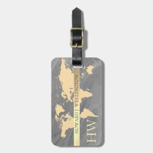 World Traveller Map Marble Glitter monogram Name  Luggage Tag