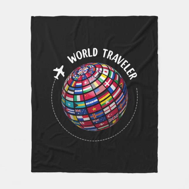 World Traveller Map, World Flags Traveller, Countr Fleece Blanket (Front)