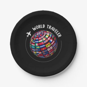 World Traveller Map, World Flags Traveller, Countr Paper Plate