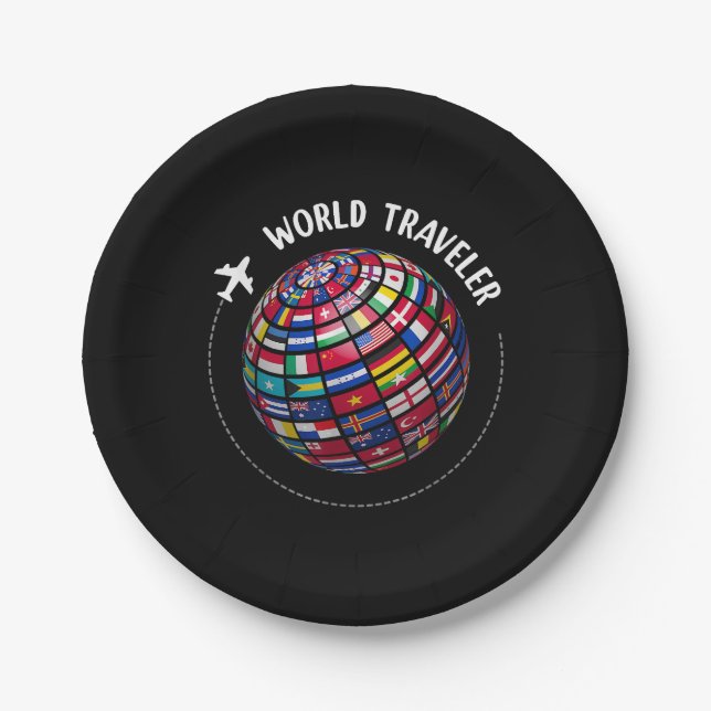 World Traveller Map, World Flags Traveller, Countr Paper Plate (Front)