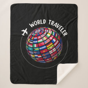 World Traveller Map, World Flags Traveller, Countr Sherpa Blanket