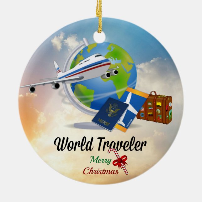 World Traveller, Merry Christmas Ceramic Ornament (Back)