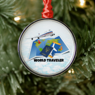 World Traveller Metal Ornament