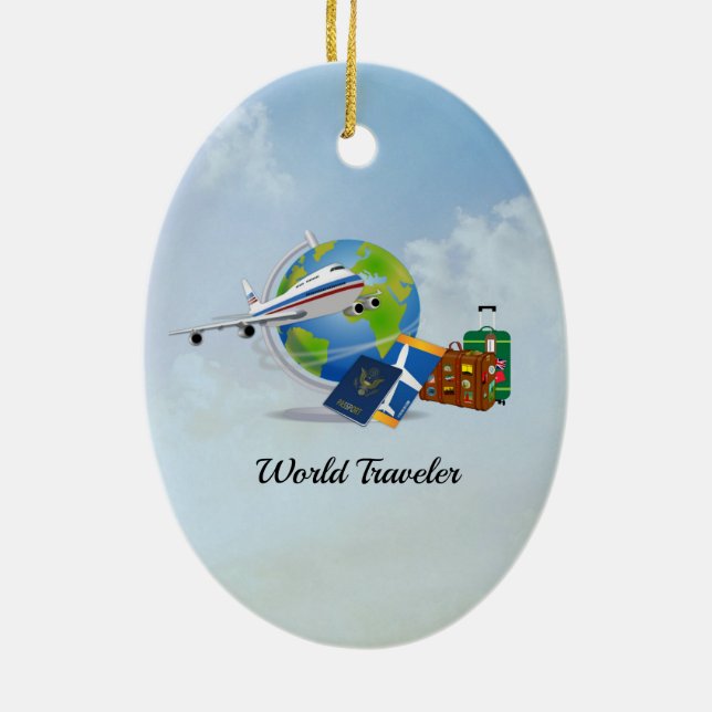 World Traveller, packed and ready to go Ceramic Ornament (Back)