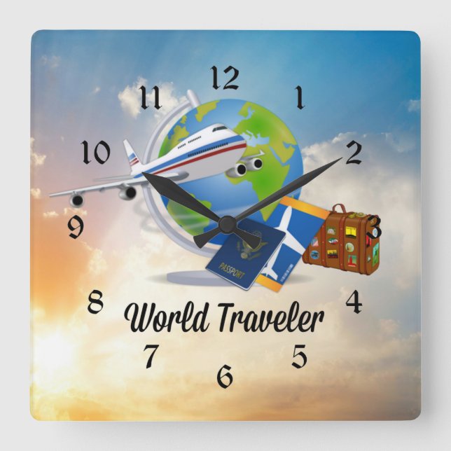 World Traveller, Packed and Ready to Go Square Wall Clock (Front)