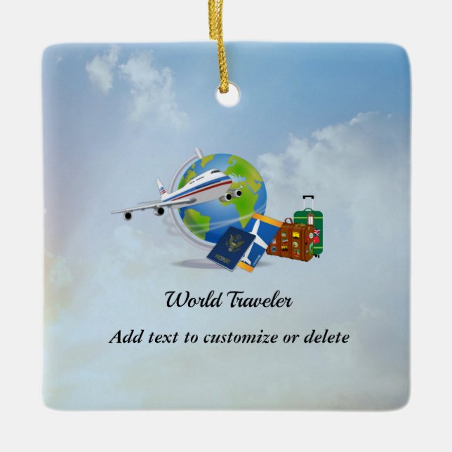 World Traveller, packed and ready to go, Template Ceramic Ornament (Front)