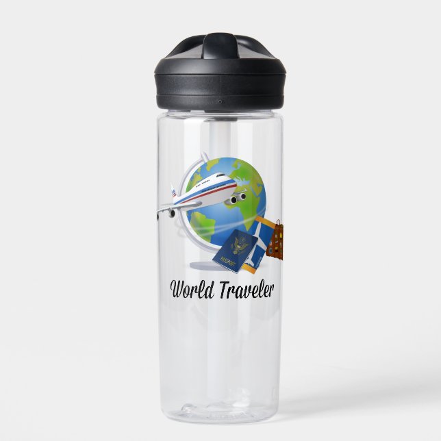 World Traveller, packed and ready to go, Water Bottle (Front)
