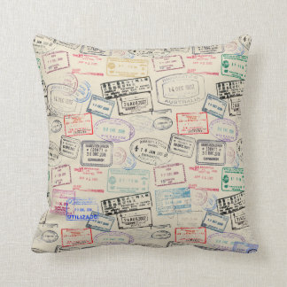 World Traveller Passport Stamp Pattern Cushion