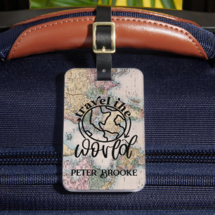 World Traveller Pink Map Personalised Luggage Tag