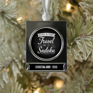 World Traveller Sudoku Puzzle Lover Silver Plated Banner Ornament