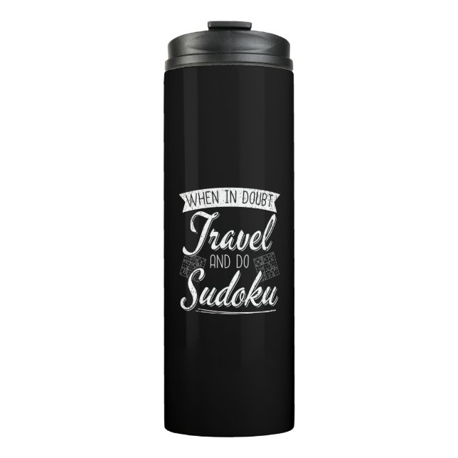 World Traveller Sudoku Puzzle Lover  Thermal Tumbler (Front)