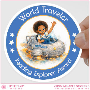 World Traveller Teacher Reading Explorer Award Classic Round Sticker