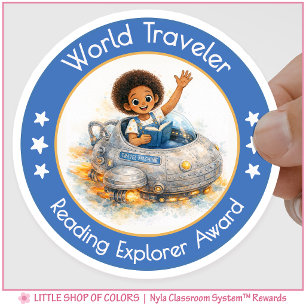 World Traveller Teacher Reading Explorer Award Classic Round Sticker