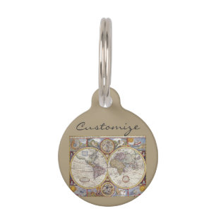 World Traveller Vintage Map Pet Tag