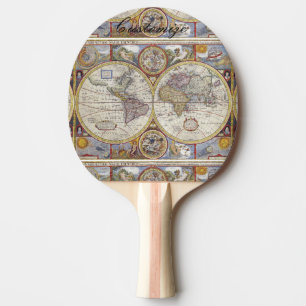 World Traveller Vintage Map Thunder_Cove Ping Pong Paddle