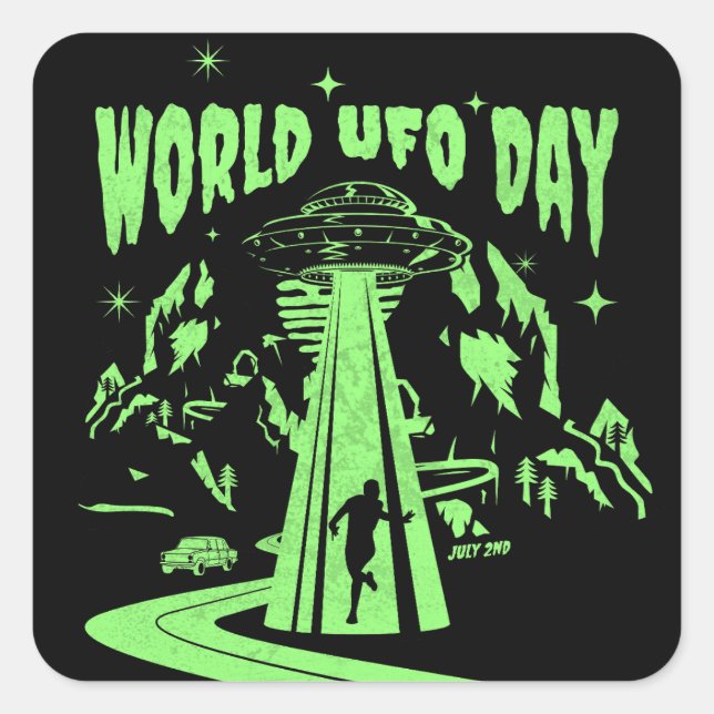 World UFO Day, flying saucer Square Sticker (Front)