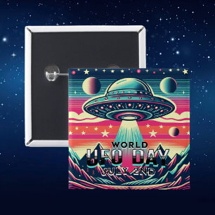 World UFO Day   July 2nd 15 Cm Square Badge