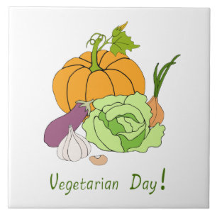 World Vegetarian Day Minimalist Cute Ceramic Tile