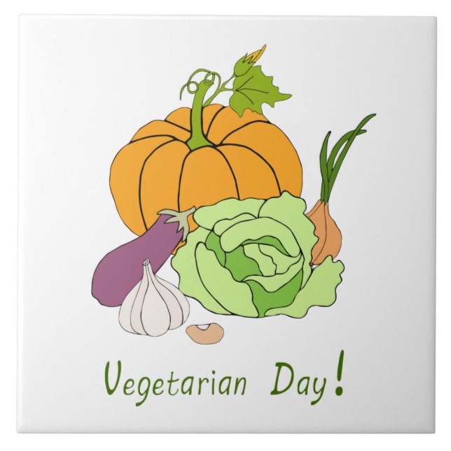 World Vegetarian Day Minimalist Cute     Ceramic Tile (Front)