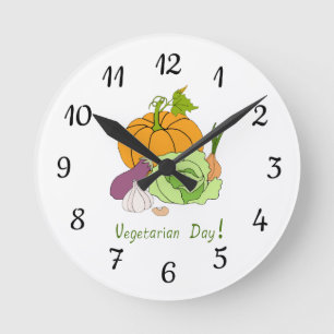 World Vegetarian Day Minimalist Cute Round Clock