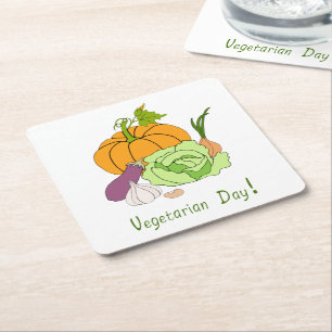 World Vegetarian Day Minimalist Cute    Square Paper Coaster