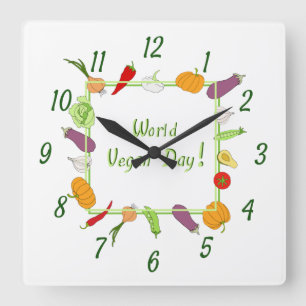 World Vegetarian Day Minimalist Cute Square Wall Clock