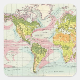 World vegetation & ocean currents Map Square Sticker