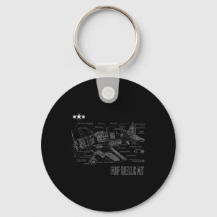 World War 2 F6f Hellcat Fighter Aeroplane Blueprin Key Ring