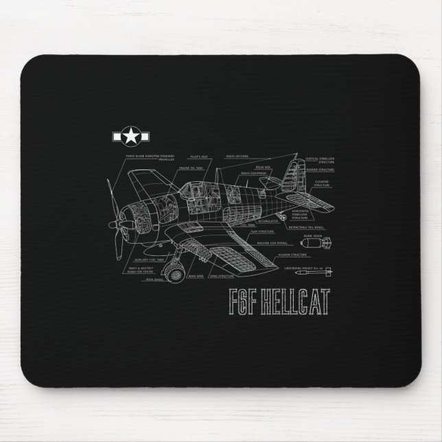 World War 2 F6f Hellcat Fighter Aeroplane Blueprin Mouse Pad (Front)