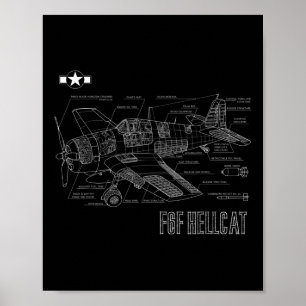 World War 2 F6f Hellcat Fighter Airplane Blueprint Poster