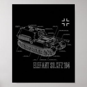 World War 2 German Anti Tank Destroyer Elefant Blu Poster